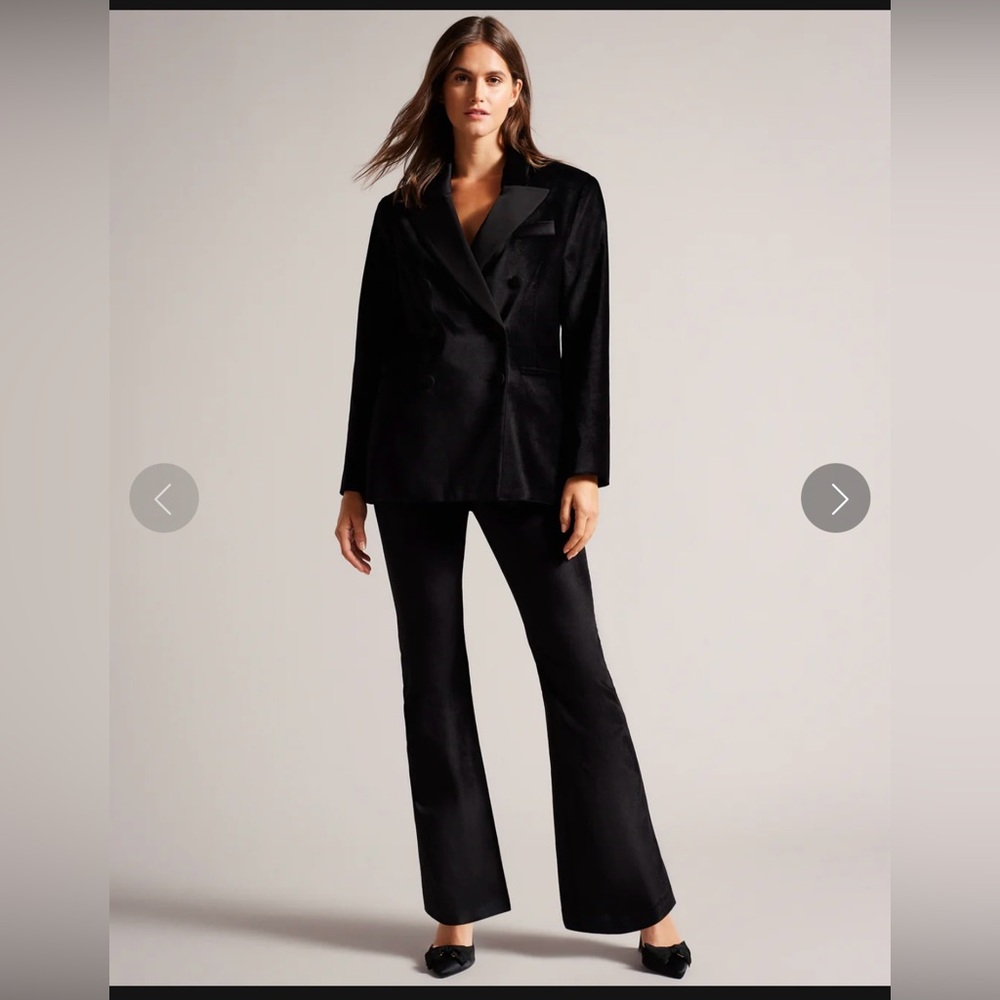 New Ted Baker London Demyat Velvet Kick Flare Trousers - Picture 2 of 15